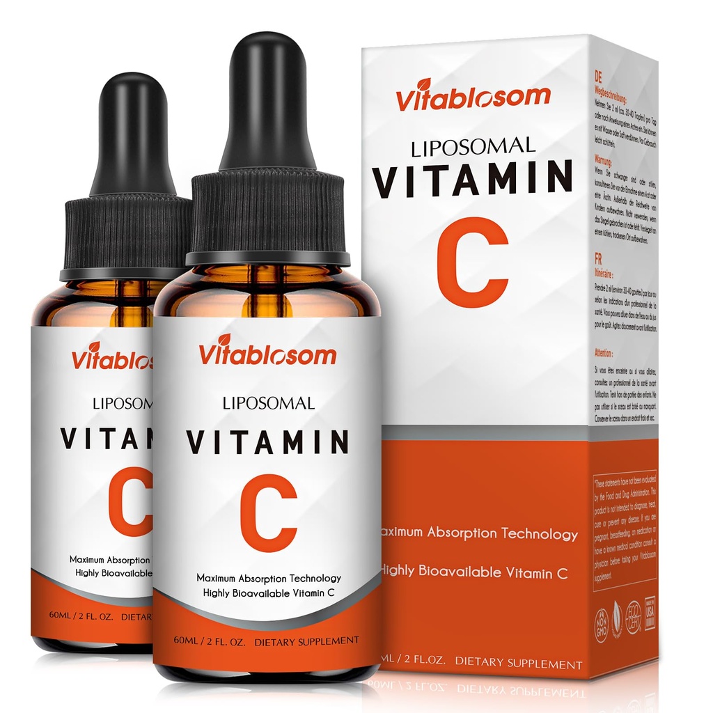 Liposomal Vitamin C 2000mg Liquid for Adults, High Absorption VIT C, Maximera Vitamin C, Immune System & Antioxidant Support, 60ML (2 flaska)
