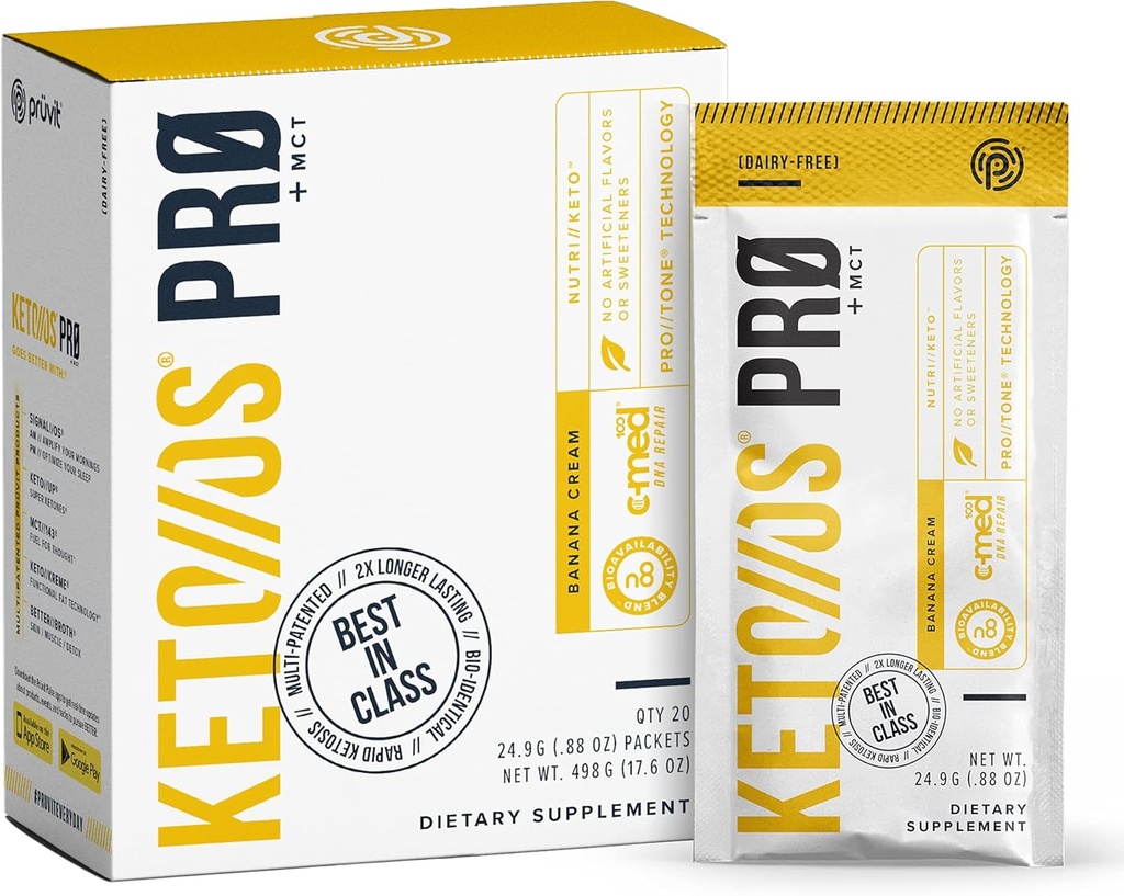Pruvit Keto//OS Pro Banana Cream + MCT Ketones - Keto/OS Pro Supplement for Energy Boost, Better Digestion and Helps Combating The Aging Process - 20 Packets