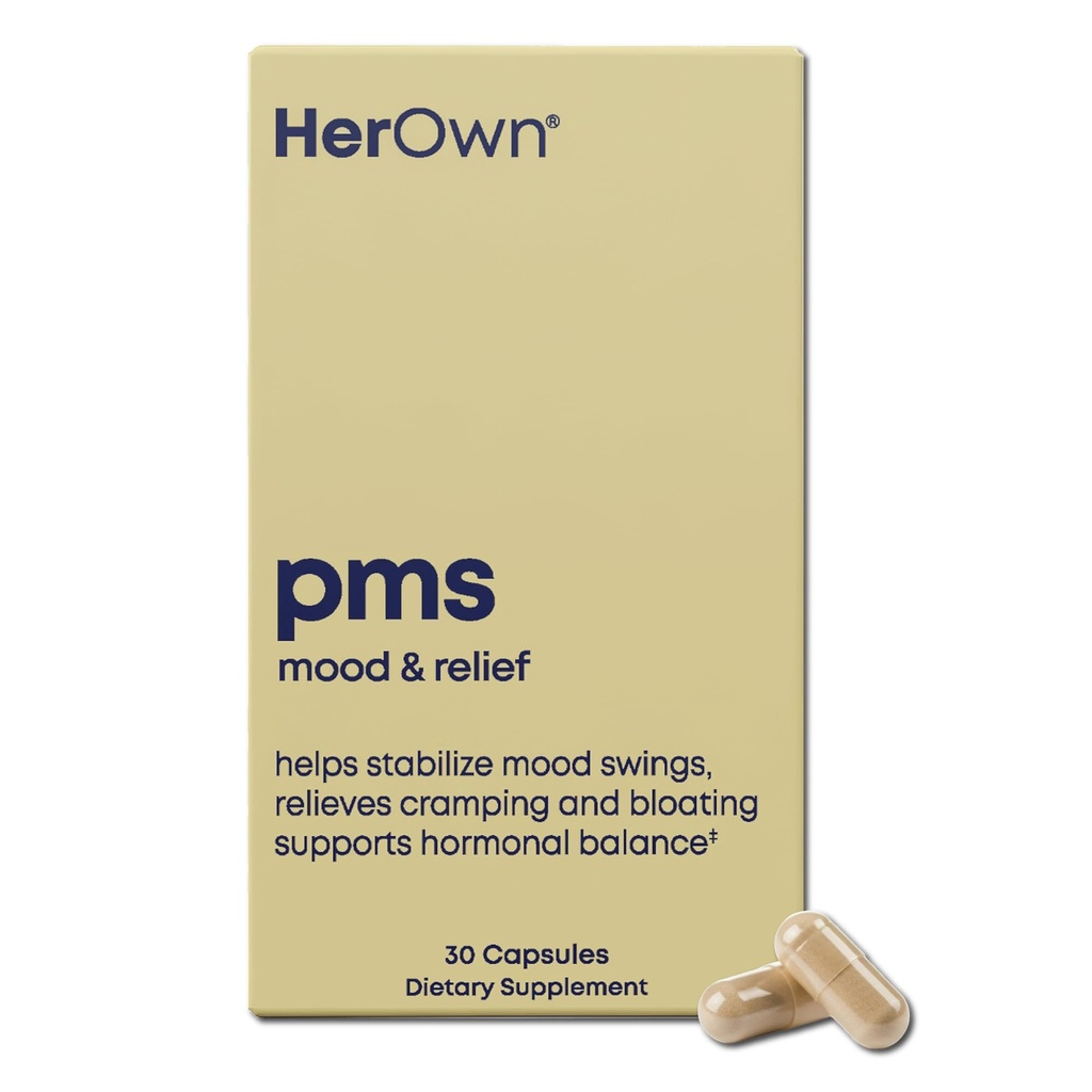 hennes egen PMS, stöder PMS Symptoms, främjar positivt humör, Natural Hormone Balance, hjälper till att lindra kramper, Hot Flashes Menopause Relief, Gluten och Soy Free, Vegan, 30 kapslar, 30 portioner