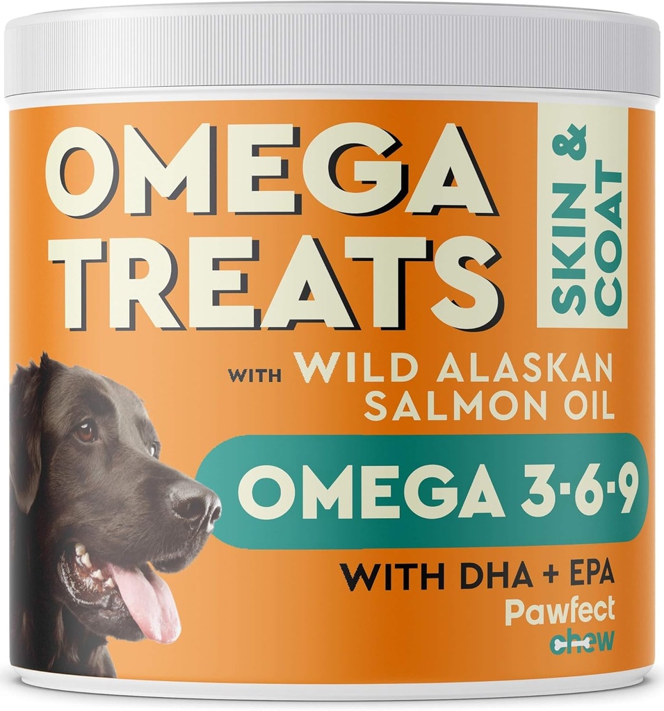 PAWFECTCHEW Omega 3 för hundar (60 Chews) - Alaskan Salmon Fish Oil Treats for Dogs - Omega Fatty Acids - Hud- och Coat Supplement - Torr Itchy Skin, Shedding & Allergy Relief