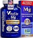 Magnesium Glycinate 200mg - USA Made Magnesium Supplement för sömn, hjärta, ben, Metabolism Support - Hög Absorption Magnesium Bisglycinate Capsules - 240 Vegan Chelated Capsules