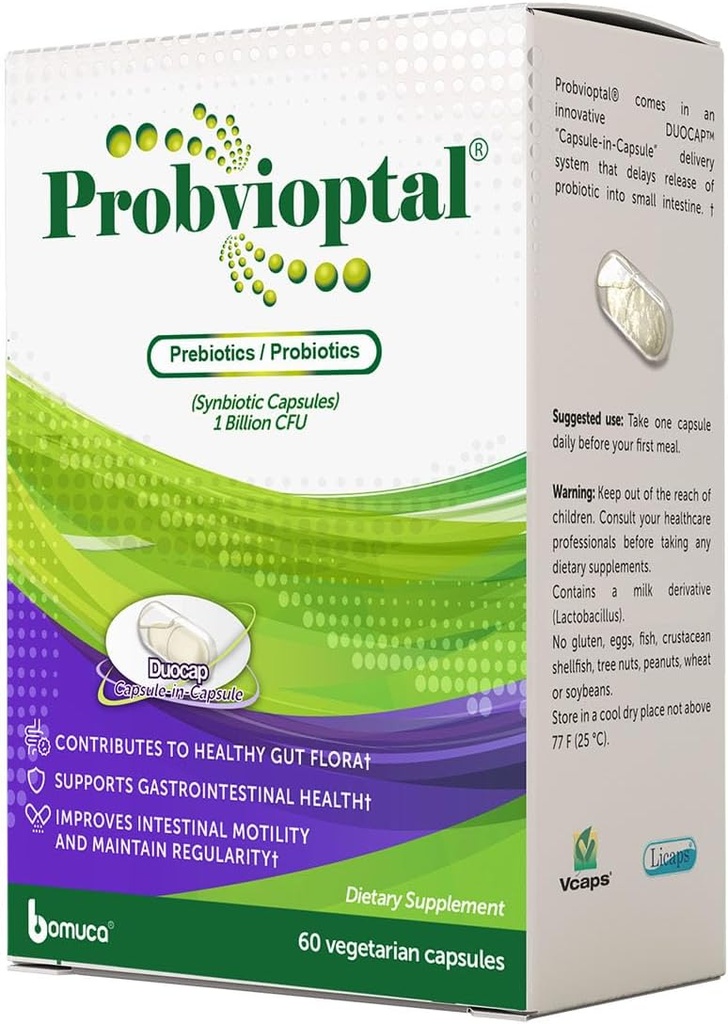 Probvioptal, 60 kapslar (168 enheter), Probiotika & Prebiotika, Duocap, 1 miljarder CFU, Gluten Free