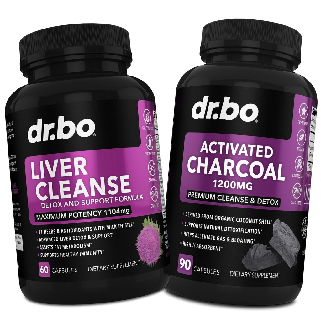Liver Cleanse & Aktiverade Charcoal Capsules - Liver Health Pills med Artichoke, Berberine, Turmeric Herbs - 1200mg Organic Coconut Charcoal Pills för mage gas och uppblåst stöd