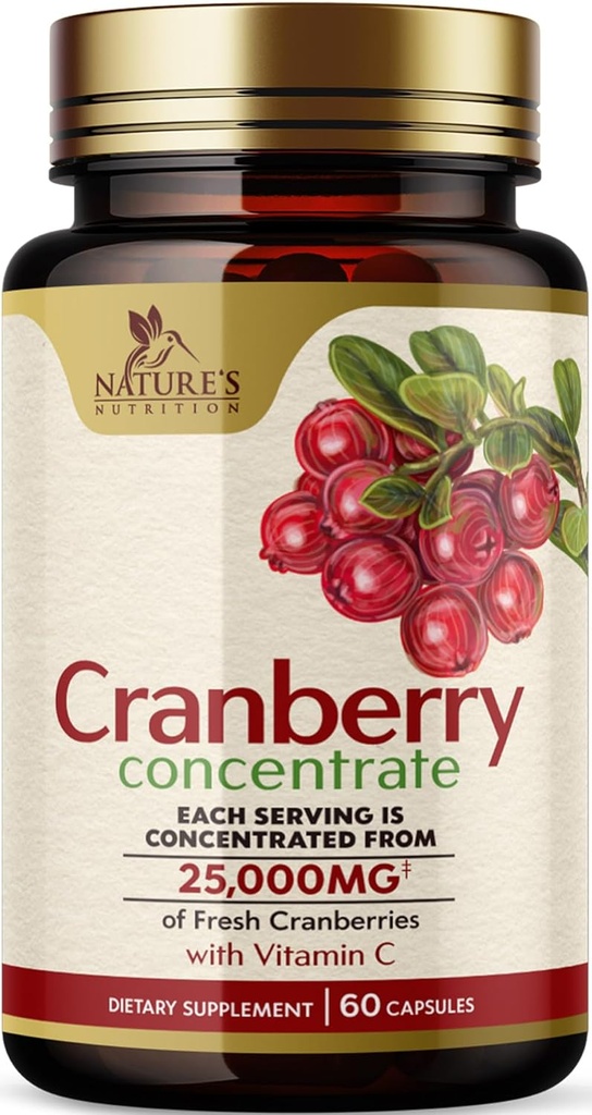 Cranberry Pills Supplement 25,000mg - Färsk Cranberry Equivalent med vitamin C & E - Urinary Tract Health Support, Sugar Free Formula, Fruit Powder Extract - Non-GMO, Bottled i USA - 60 kapslar