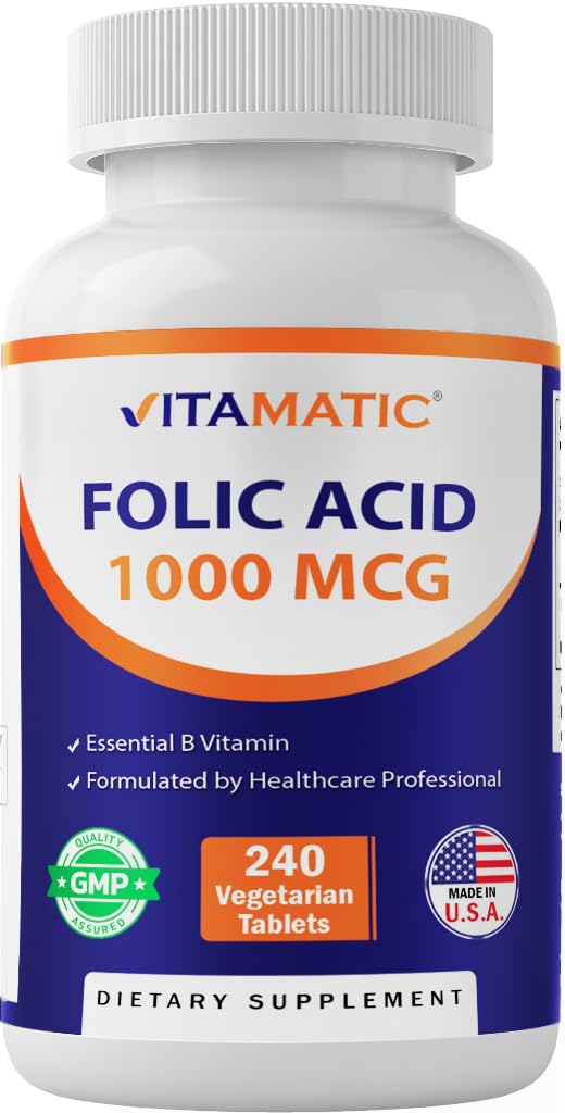 Vitamatisk folsyra 1000 mcg (1 mg) - Vegetariska tabletter - 1667 mcg DFE - Vitamin B9 (240 greve (1))