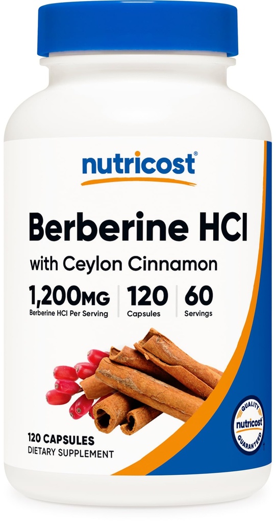 Nutricost Berberine HCl med Ceylon Cinnamon Capsules (120 kapslar, 60 portioner) - Icke-GMO, Animal-fri produkt