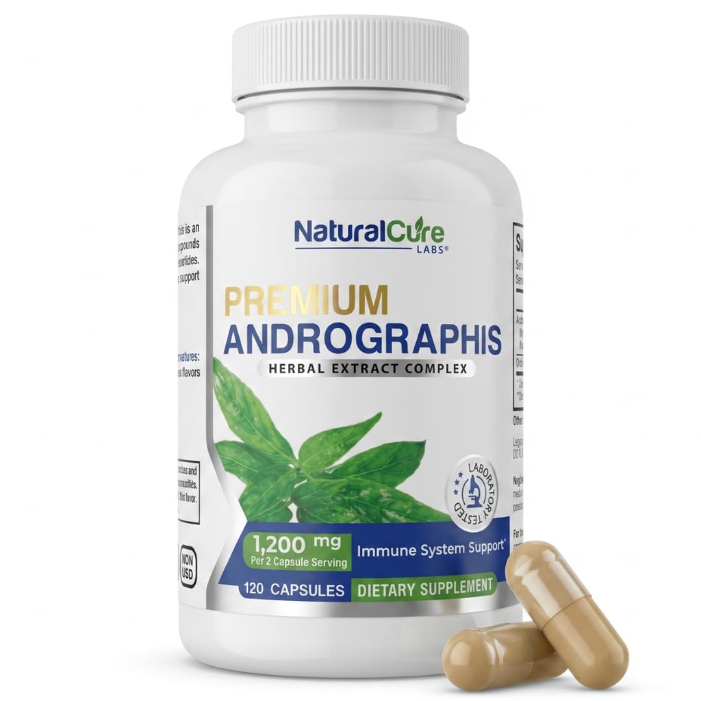 Natural Cure Labs Premium Andrographis Paniculata Extract 1,200mg med 100mg Andrographolides Vegan kapslar för immun & Digestive Support, icke-GMO, Gluten Free, Herbal Dietary Supplement