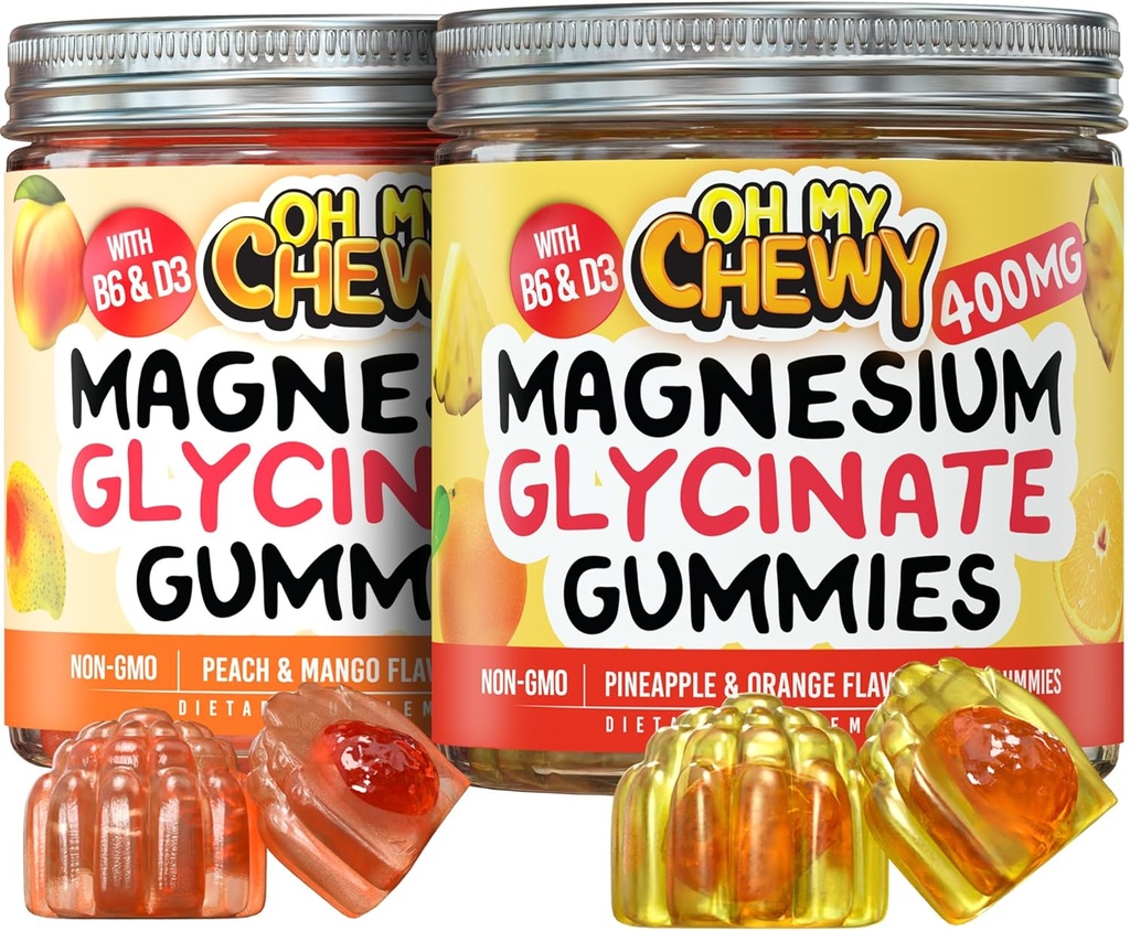 Magnesium Gummies Bundle - 2 flaskor (60 vardera) - Pineapple Orange & Peach Mango