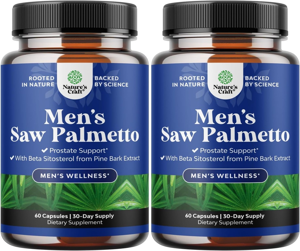 Såg Palmetto för män med Beta Sitosterol - Saw Palmetto Extract Prostate Support Supplement för Mäns hälsa och bättre blåskontroll Plus Återställande hår Supplement för hår hälsa för män - 2 Pack