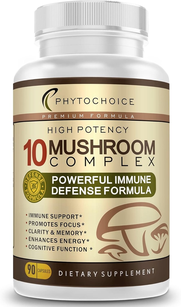 10 Mushroom Complex Nootropic Brain Supplement-Advanced Blend of Best Functional Mushrooms-Brain Memory Focus Energy, Immune Support-Lions Mane-Reishi-Cordyceps-Chaga-Turkey Tail (90 kapslar)