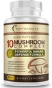 10 Mushroom Complex Nootropic Brain Supplement-Advanced Blend of Best Functional Mushrooms-Brain Memory Focus Energy, Immune Support-Lions Mane-Reishi-Cordyceps-Chaga-Turkey Tail (90 kapslar)