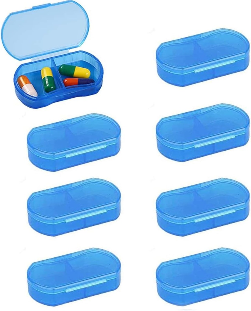 8PCS Pill Case Organizer Pocket Small Pill Holder, Daily AM & PM-behållare, Medicine Holder, idealisk för medicinering, vitamin, tillägg, perfekt för resor, idealisk för väska (blå)