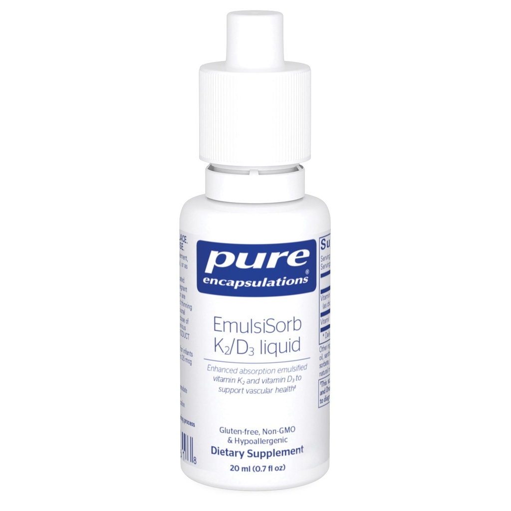 Rena inkapslingar EmulsiSorb K2/D3 Liquid | Förbättrad absorption Emulsified Vitamin K2 och Vitamin D3 för Vascular Health Support | 0,7 Fl Oz