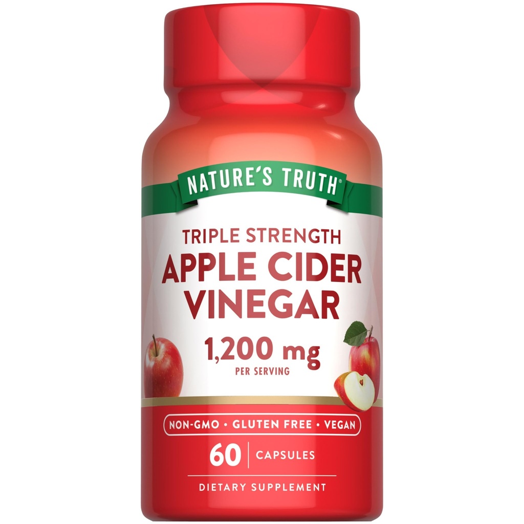 Naturens sanning Apple Cider Vinegar Vegan kapslar | 1200mg | 60 Veggie piller | Extra styrka | Vegan, icke-GMO och Gluten fri tillägg