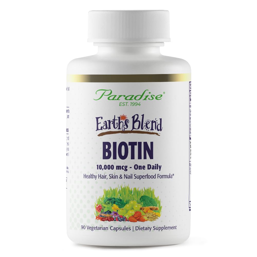 Paradise Herbs Earth's Blend Biotin Supplement, Hair, Skin & Nails, Whole Body Health, Vegan, Non-GMO, Gluten Free, 90 Vegetariska kapslar