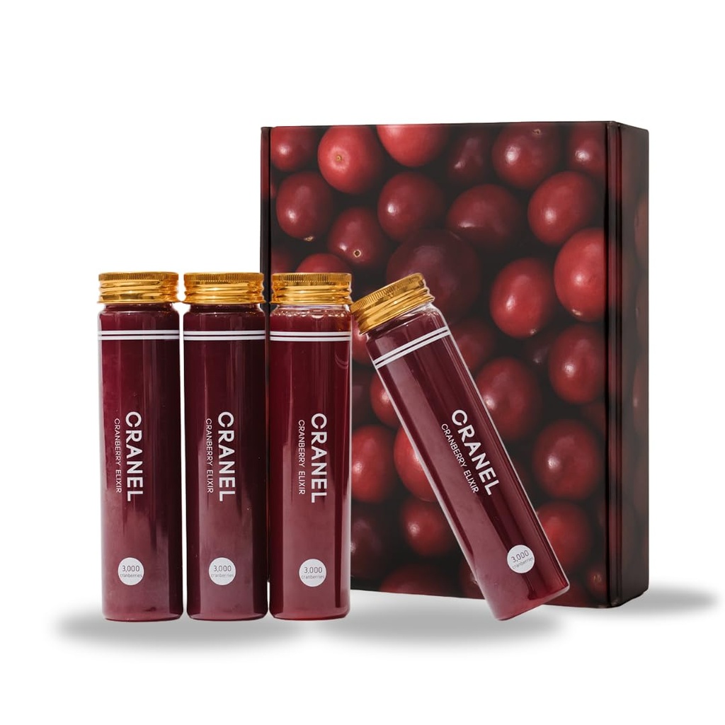 CRANEL UTI Support Cranberry Elixir, 4X Bottles (Monthly Supply) Clinically-Proven & Antibiotic-Free, förpackad med 3 000 riktiga tranbär (Tart Taste) Vegan & Non-GMO, Zero Added Sugar