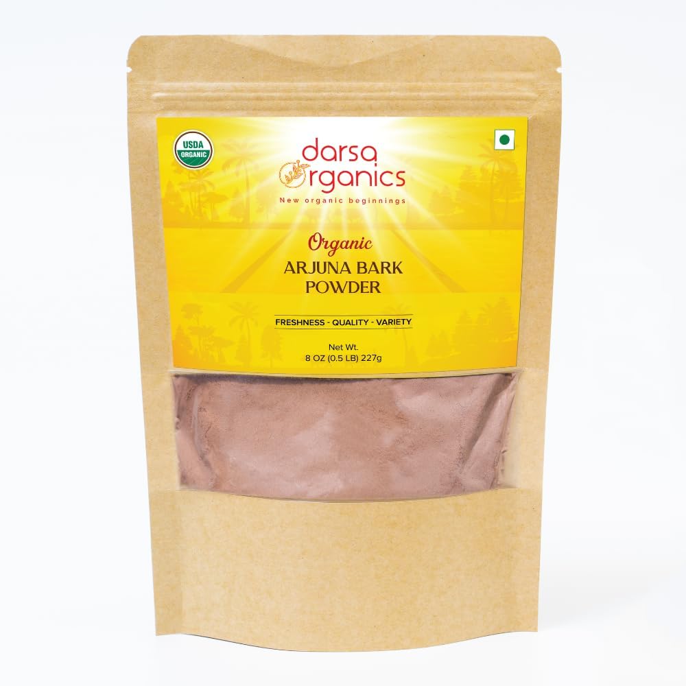 Arjuna Powder, 8 oz - USDA Organic Terminalia Arjuna för kardiovaskulärt stöd, hjärthälsa och blodtryck Underhåll, Arjuna Bark Powder, Non-GMO, Gluten-Free, Kosher