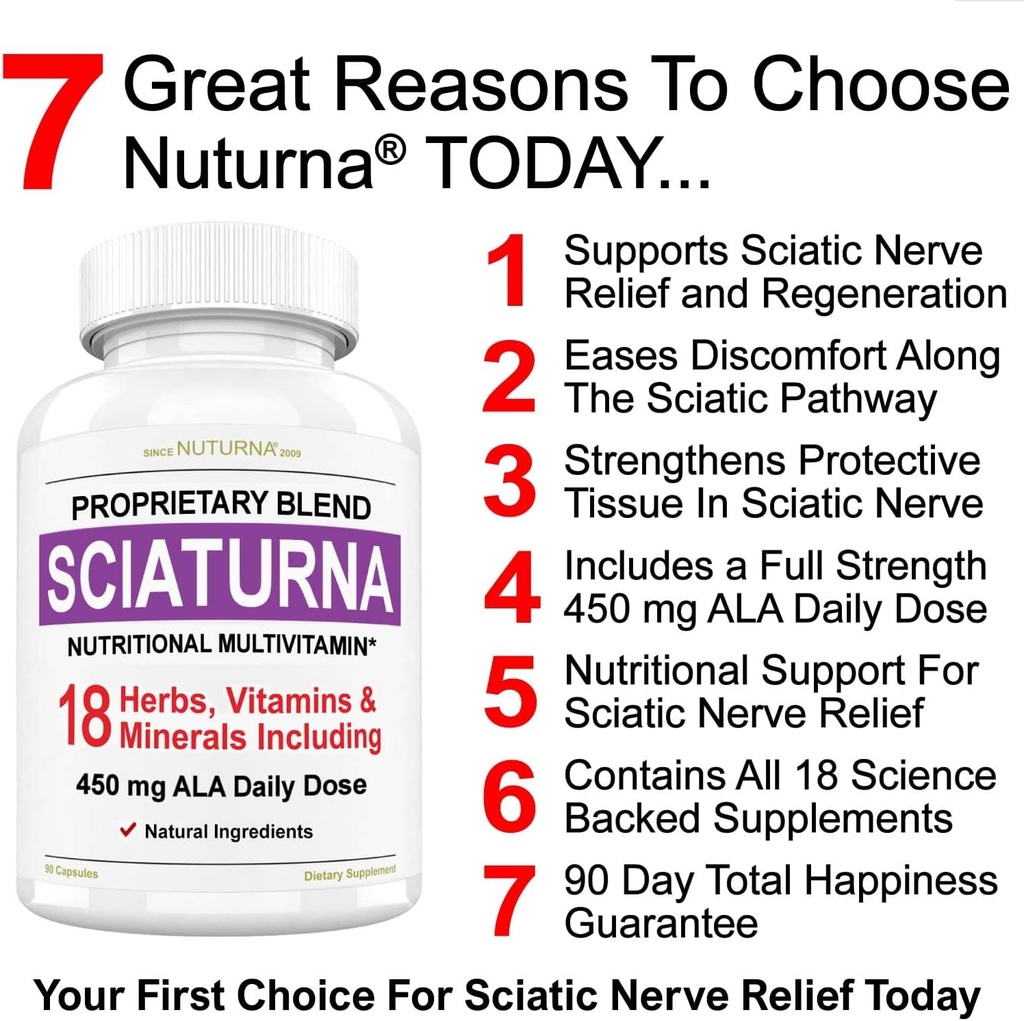 Sciatic Nerve Relief Support Supplement med 450 mg Alpha Lipoic Acid - 18 i 1 Super Formel för lägre tillbaka, Hip, Lumbar, lår, ben, fot - Bästa naturliga Sciatic Nerve Relief Support - 90 kapslar