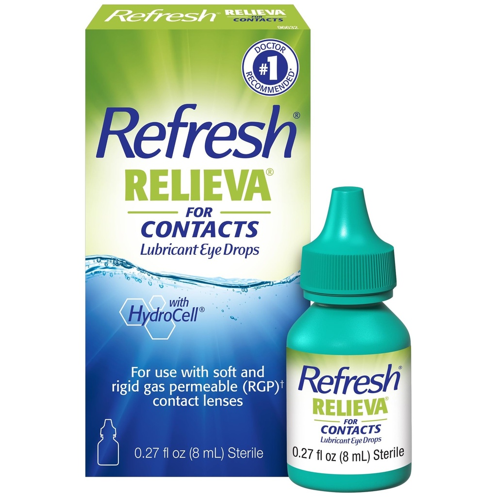 Relieva för kontakter smörjmedel ögondroppar för torra ögon, 0,27 Fl Oz Sterile