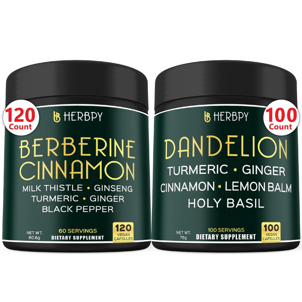 Bundle 7in1 Berberine HCl & 6in1 Dandelion Supplement - Support Immune, Digestion och Heart Health
