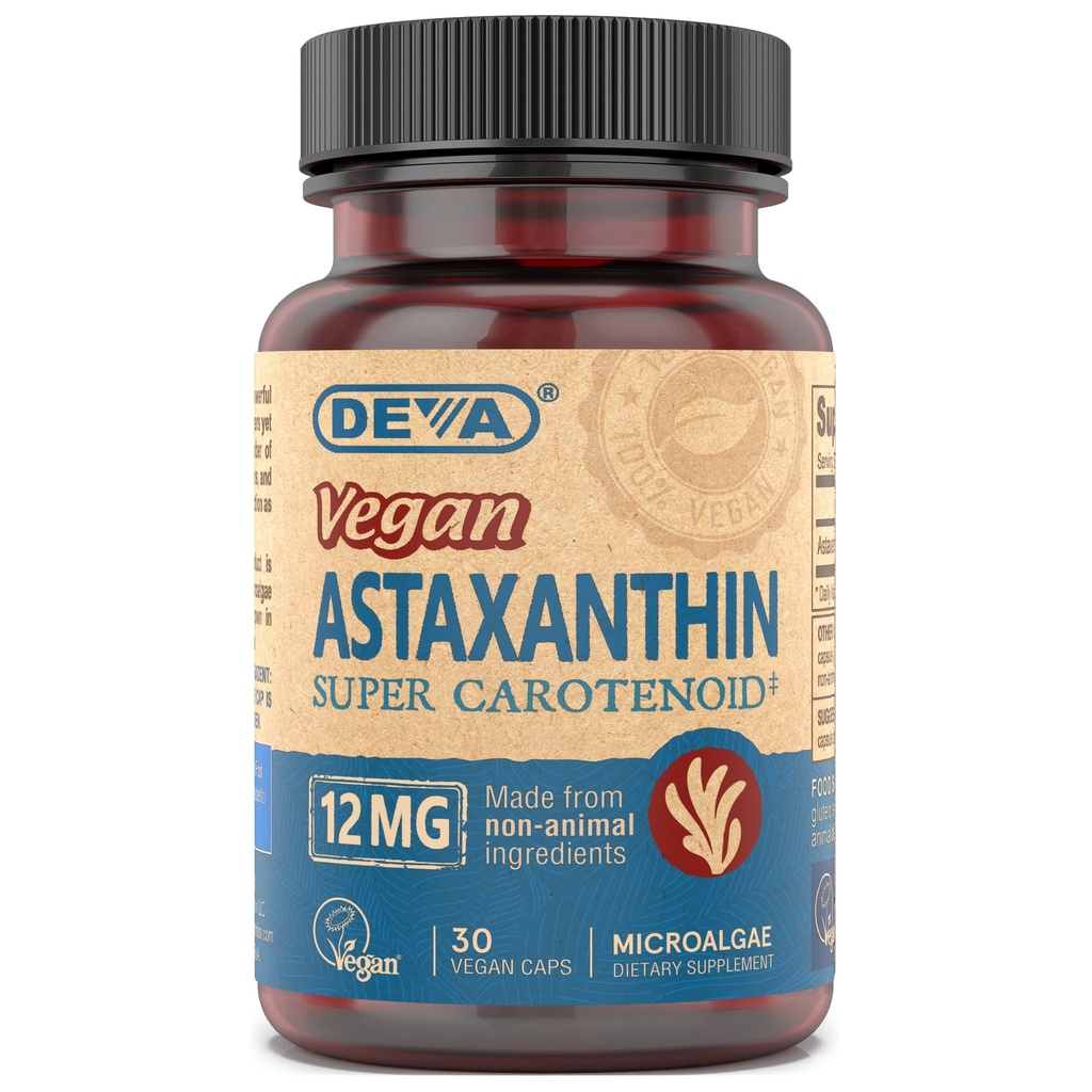 DEVA Nutrition Vitamins Astaxanthin 12mg, Vegan, tillverkad av Haematococcus Pluvialis Microalgae, 30 kapslar, 1-Pack