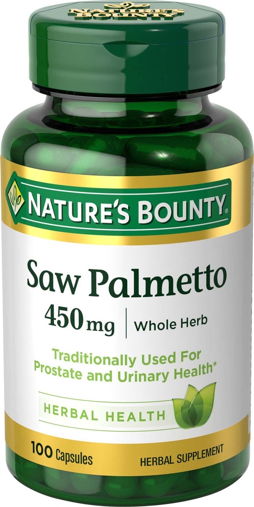 Naturens Bounty Saw Palmetto, Herbal Health Supplement, Prostate och Urinary Health, 450 mg, 100 kapslar