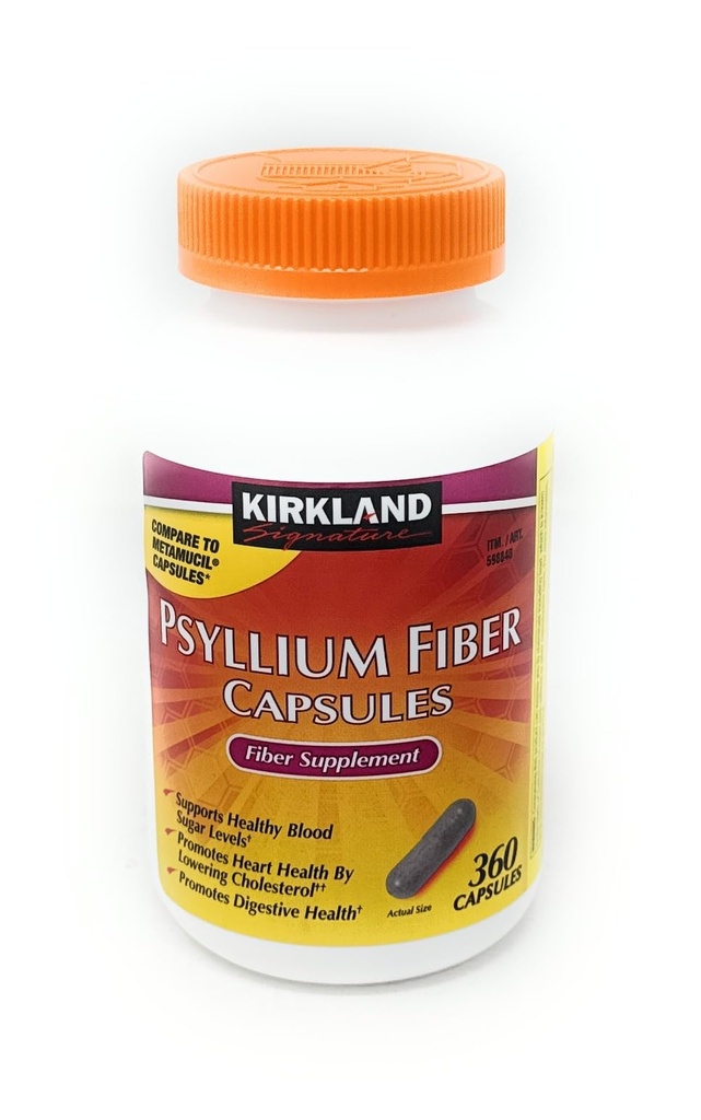 Fiber kapslar Kirkland Therapy för reglering / Fiber Supplement, 360 kapslar - Jämför med den aktiva ingrediensen i Metamucil kapslar