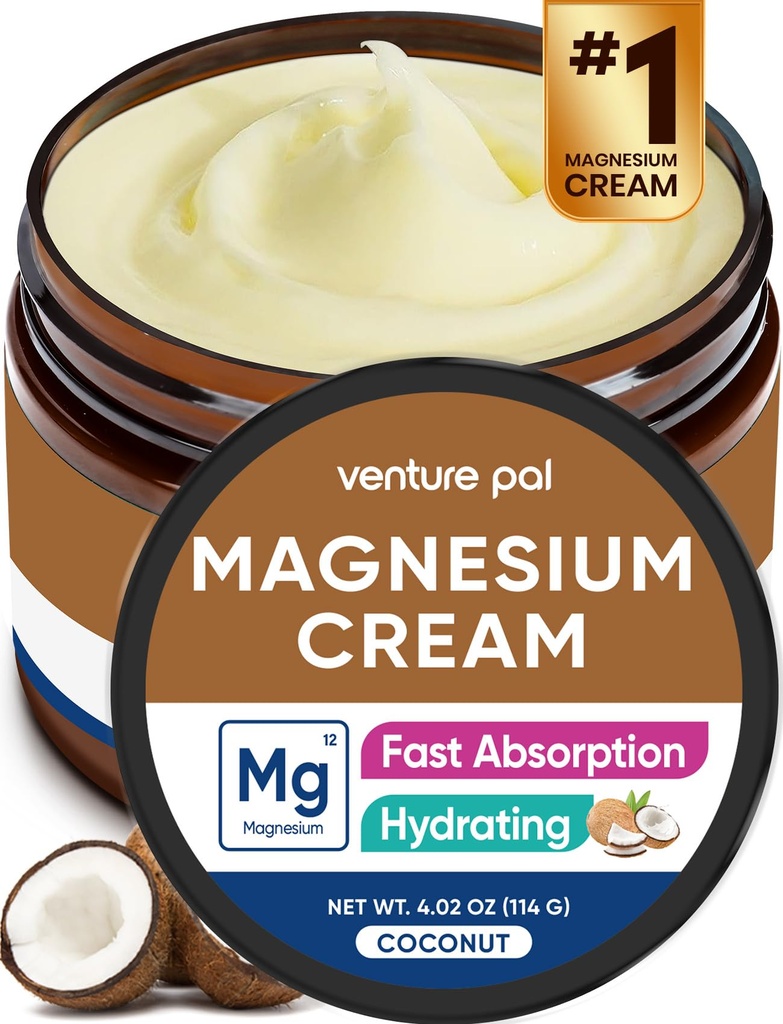 Venture Pal Magnesium Lotion, Topical Magnesium Cream for Sleep, Leg Cramps & Pain, Muscle Relaxation, Calm, Moisturizing Supplement med Coconut Oil, Shea Butter & Hyaluronic Acid, Säker för barn