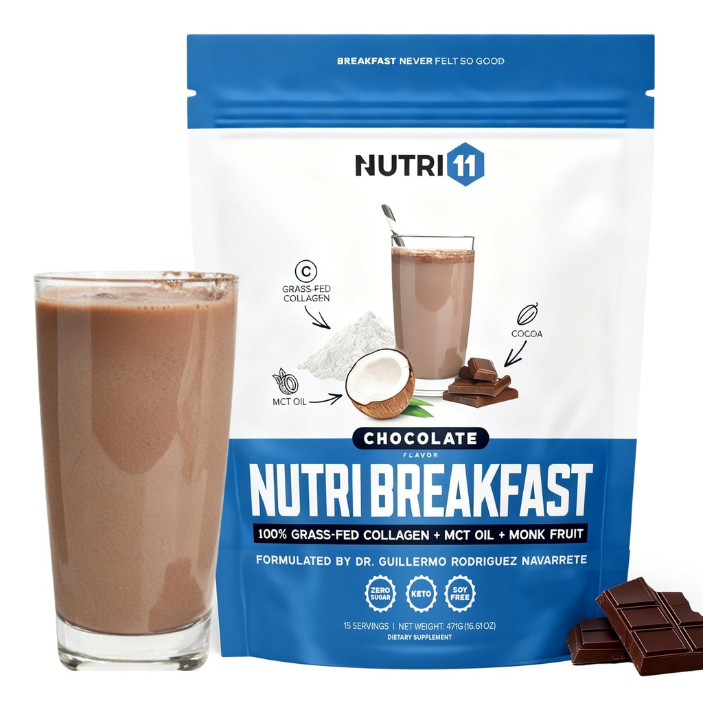 NutriBreakfast av Nutrillermo / Keto Protein Collagen Powder med MCT Oil / MCT Oil Powder / Keto Collagen Peptides med Grass-Fed Bovine Collagen Typ I & III (15,9, Chocolate)