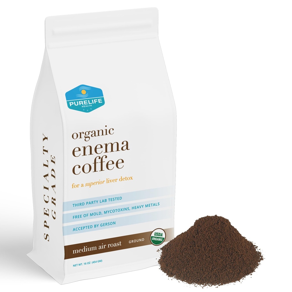 PureLife Enema Coffee- 1 Lb - Organic Gerson Specific - Ground - Mold & Fungus Free - Air Roasted Medium / Shipped Fresh-Amerikan Ägd och Operaterad sedan 2012
