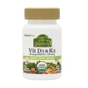 Natures Plus Source of Life Garden Vitamin D3 & K2-60 Vegan kapslar - främjar benstöd, immunfunktion, kardiovaskulär hälsa och humörbalans - Vegan, Glutenfri - 60 portioner
