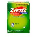 Zyrtec 24 timmars allergi lättnad tabletter, individuellt inslagna inomhus och utomhusallergimedicin med 10 mg Cetirizine HCl per antihistamin tablett, 1 tablett per pack, 50 ct Dispensit Pack