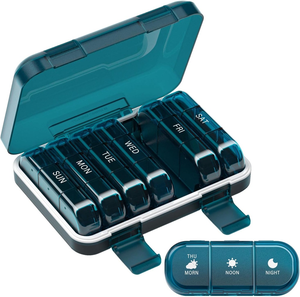 Weekly Pill Organizer 3 gånger om dagen, 7 Day Portable Pill Box för piller, vitaminer, fiskolja, medicinering, kosttillskott (3x7 blå)