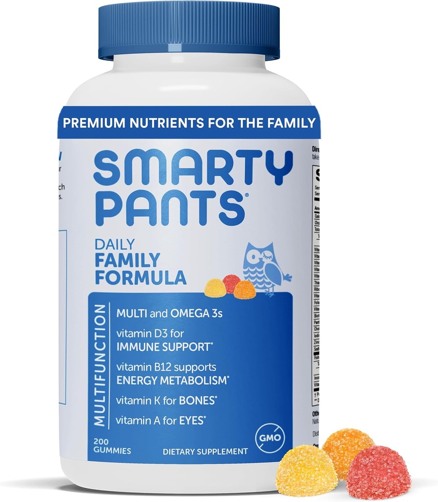 SmartyPants Multivitamin för män, kvinnor och barn: Vitamin Gummies med Omega 3 Fish Oil (EPA / DHA), Methylfolate, Vitamin D3, C, Vitamin B12, B6, vitamin A, K & Zink, 200 greve (30 Dag Supply)
