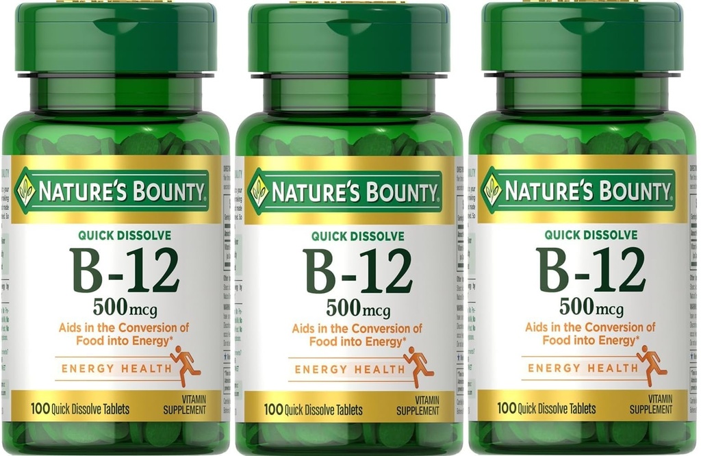 Naturens Bounty B-12 Quick Dissolve Tablets 500 Mcg, 300 tabletter (3 X 100 Count Bottles)