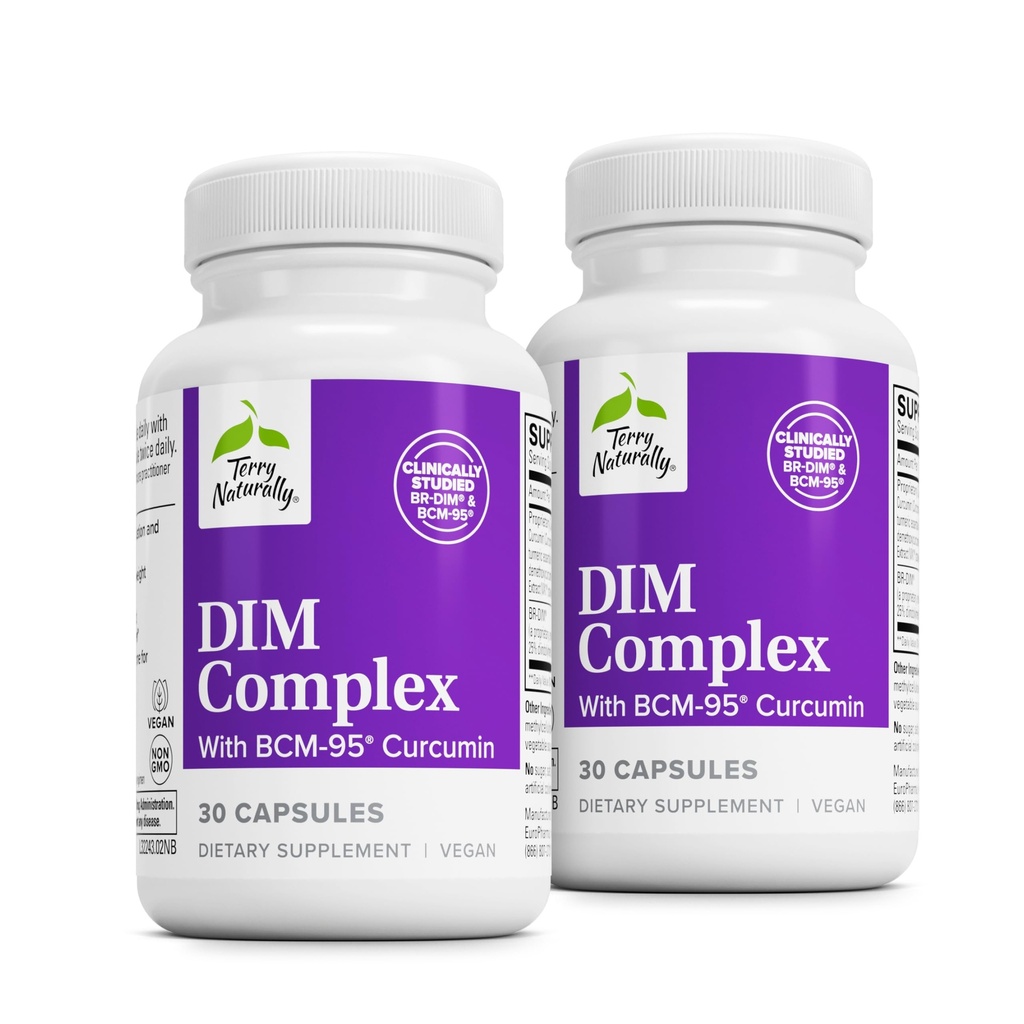Terry Naturally DIM Complex - Kosttillskott med BCM-95 Curcumin - Tillägg för att stödja hälsosam hormonbalans, leverhälsa och klimakteriet Symptom Relief - 30 kapslar, 2 Pack (60 kapslar)