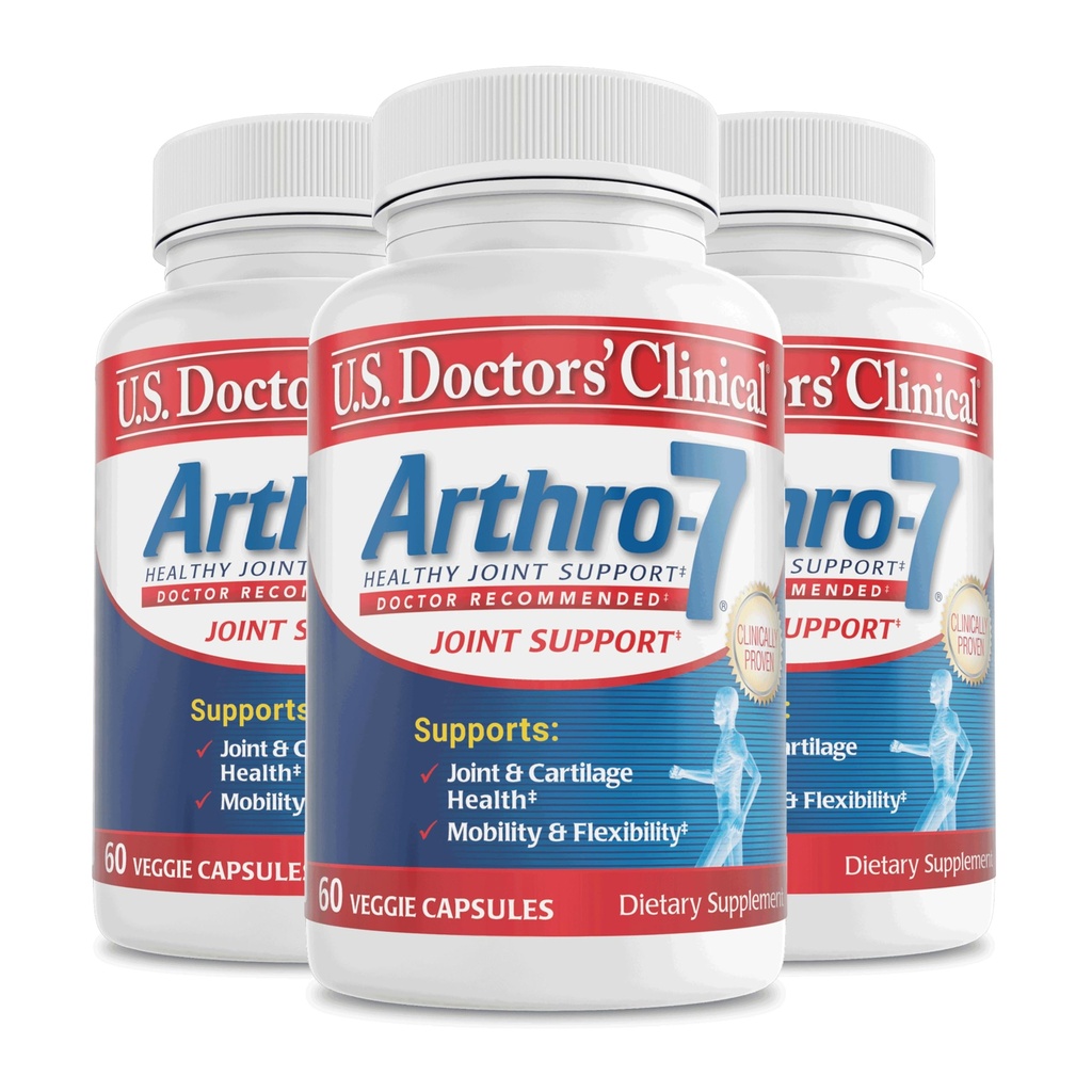Amerikanska läkares kliniska Arthro-7 - Kliniskt bevisad gemensam supportkomplex med gurkmeja, Collagen, Bromelain för flexibilitet, rörlighet och stark brosk - 180 kapslar (3 flaskor) - 45/90-dag leverans