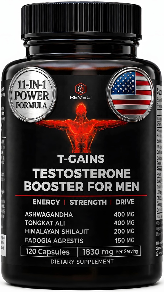 Anabola Booster & Muscle Builder, T-GAINS Testosteron Supplement för män, TRT Test Booster & Estrogen Blocker, HGH Supplements for Men - Tongkat Ali Fadogia Agrestis för muskeltillväxt, 120 Caps