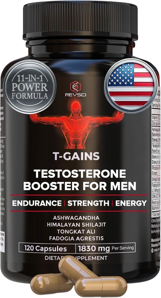 Anabola Booster & Muscle Builder, T-GAINS Testosteron Supplement för män, TRT Test Booster & Estrogen Blocker, HGH Supplements for Men - Tongkat Ali Fadogia Agrestis för muskeltillväxt, 120 Caps