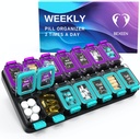 Extra stor Weekly Pill Organizer 2 gånger per dag - Airtight Pill Box 7 Day - Am Pm Vitamin Case - Medicine Container Two Week Supplement Holder Daily Medication Storage Twice Med XL Green/Purple