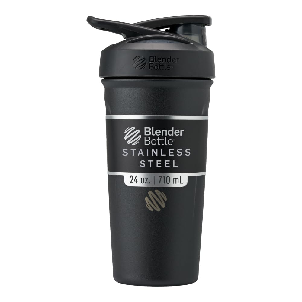 BlenderBottle Strada Shaker Cup isolerad rostfritt stål vattenflaska med Wire Whisk, 24-unce, svart