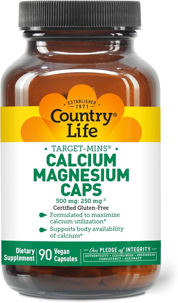 Country Life Target-Mins Calcium Magnesium Complex - 1000mg Calcium, 500mg Magnesium, Glutenfri Supplement för benhälsa