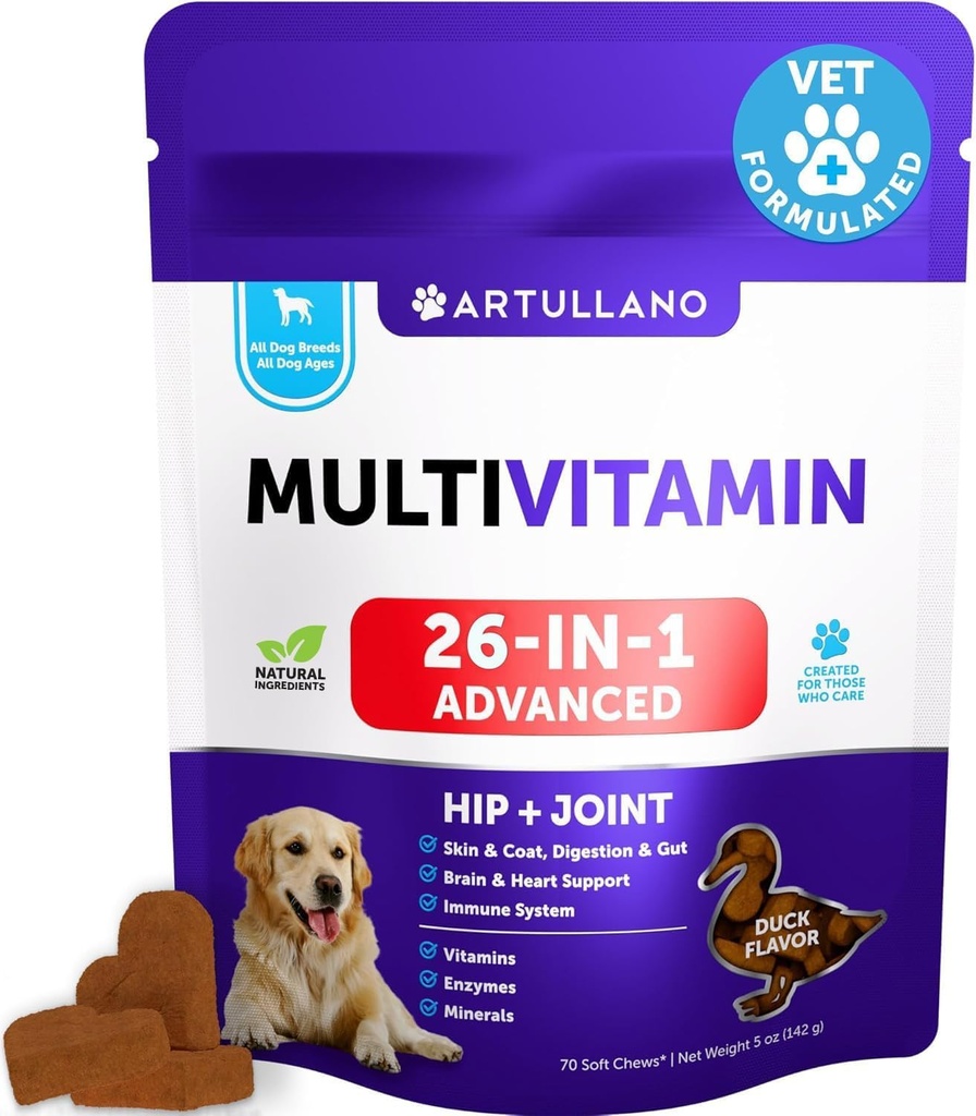 20 i 1 Dog Multivitamin med Glukosamin - Chewable Dog Vitaminer och tillägg - Senior & Puppy Multivitamin Chews för Pet Hip & Joint Support, Immunity, Mobility, Skin, Digestion - 70 Soft Treats