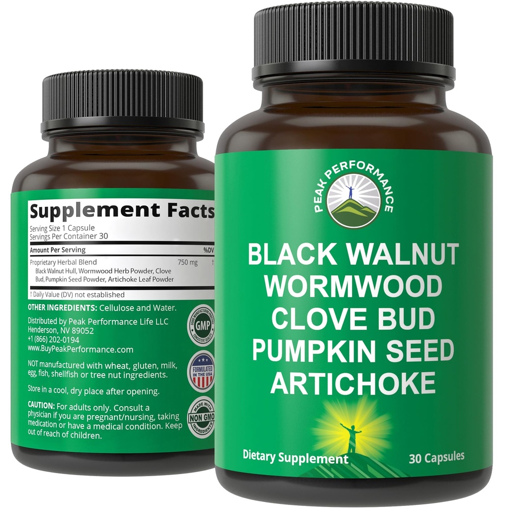 Wormwood Black Walnut Clove Cleanse for Humans. Elimination Detox + Intestinal Support Capsules Supplement for Adults and Kids. Pills with Artichoke and Pumpkin Seed for Additional Benefits