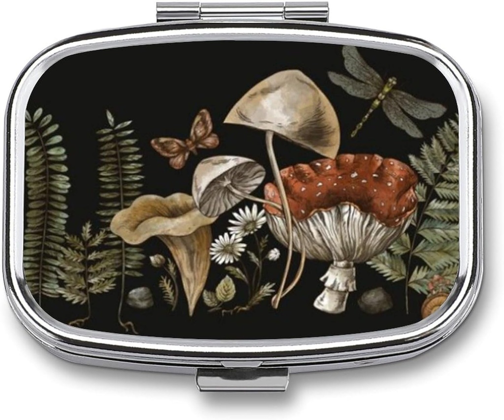 Metal 2 Compartment Pill Organizer Travel Friendly Portable Compact Pill Box Cute Pill Case för att hålla vitaminer, fiskolja, tillägg, Meds, tablett för handväska, ficka. (Plant)