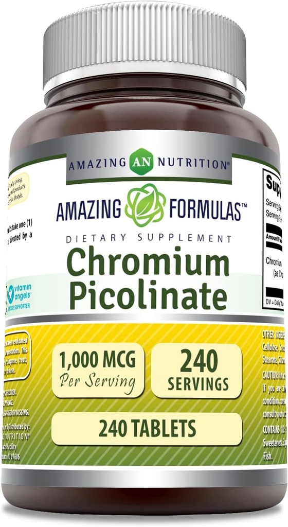 Fantastiska formler Chromium Picolinate 1000 Mcg | Tablets Supplement | Non-GMO | Gluten-Free | Made in USA (1 Pack | 240 greve)