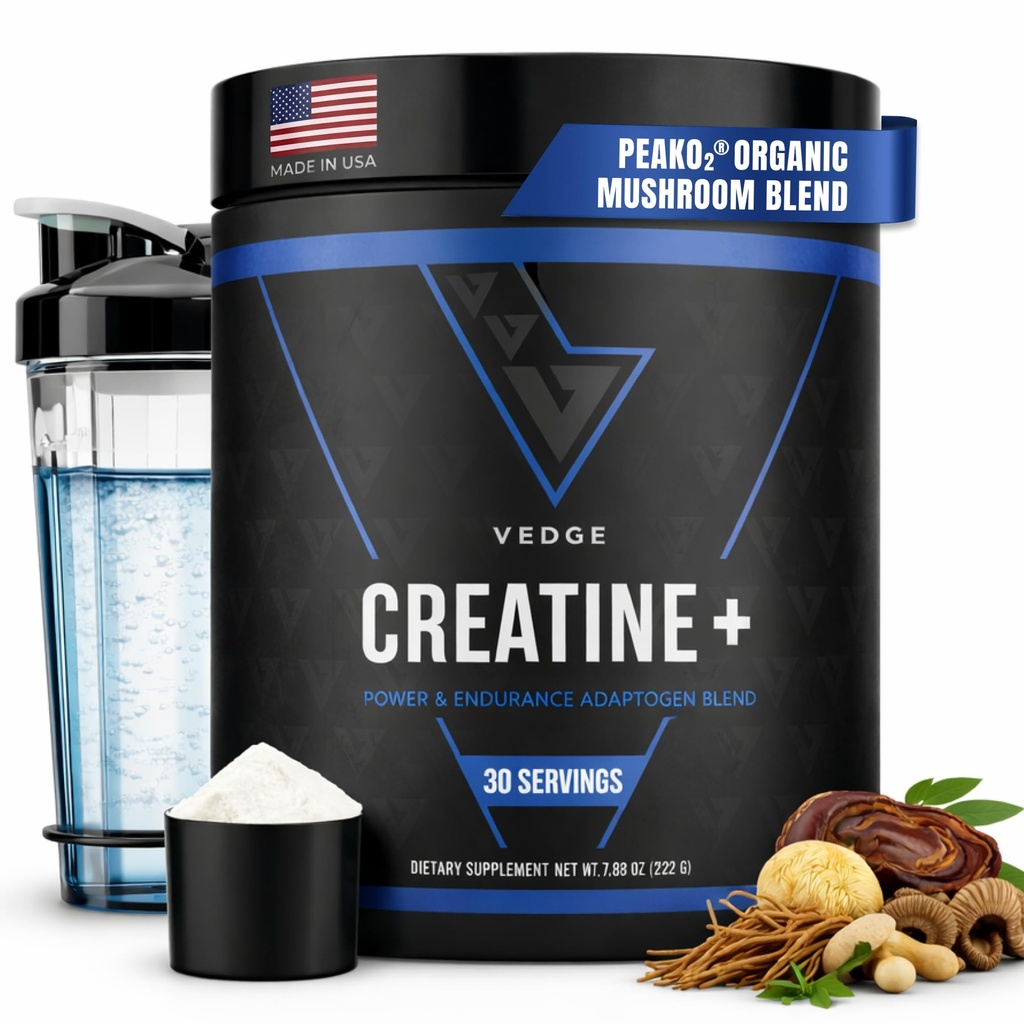 VEDGE Nutrition Creatine + | Vegan Plant-Based Creatine Monohydrate Powder | Energi, Prestation & Funktion | Ergogena hjälpmedel för idrottare | Osmakade, 30 portioner