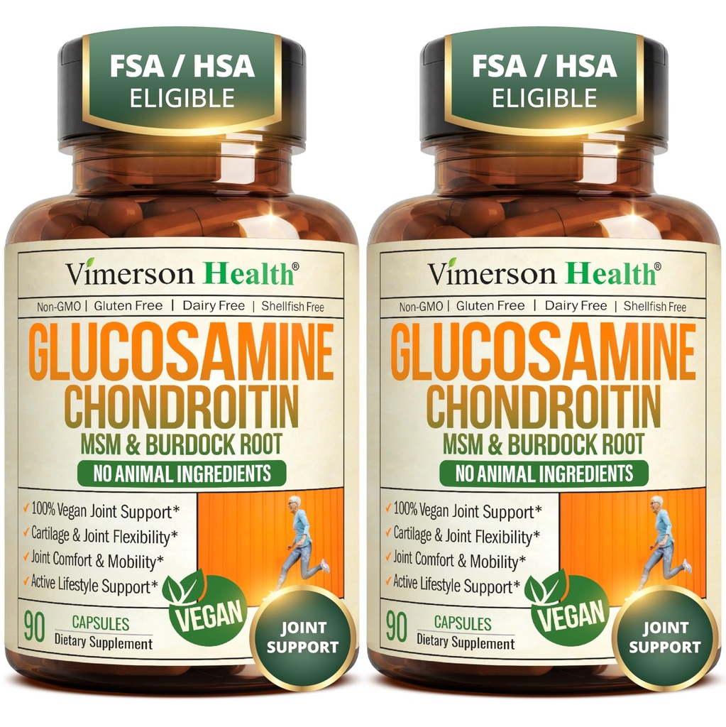 Glukosamin Chondroitin MSM - Gemensamt stöd tillskott för kvinnor och män med glukosaminsulfat 1500 mg, kodroitin och MSM - för brosk, gemensam hälsa och flexibilitet - 2 Pack, Vegan