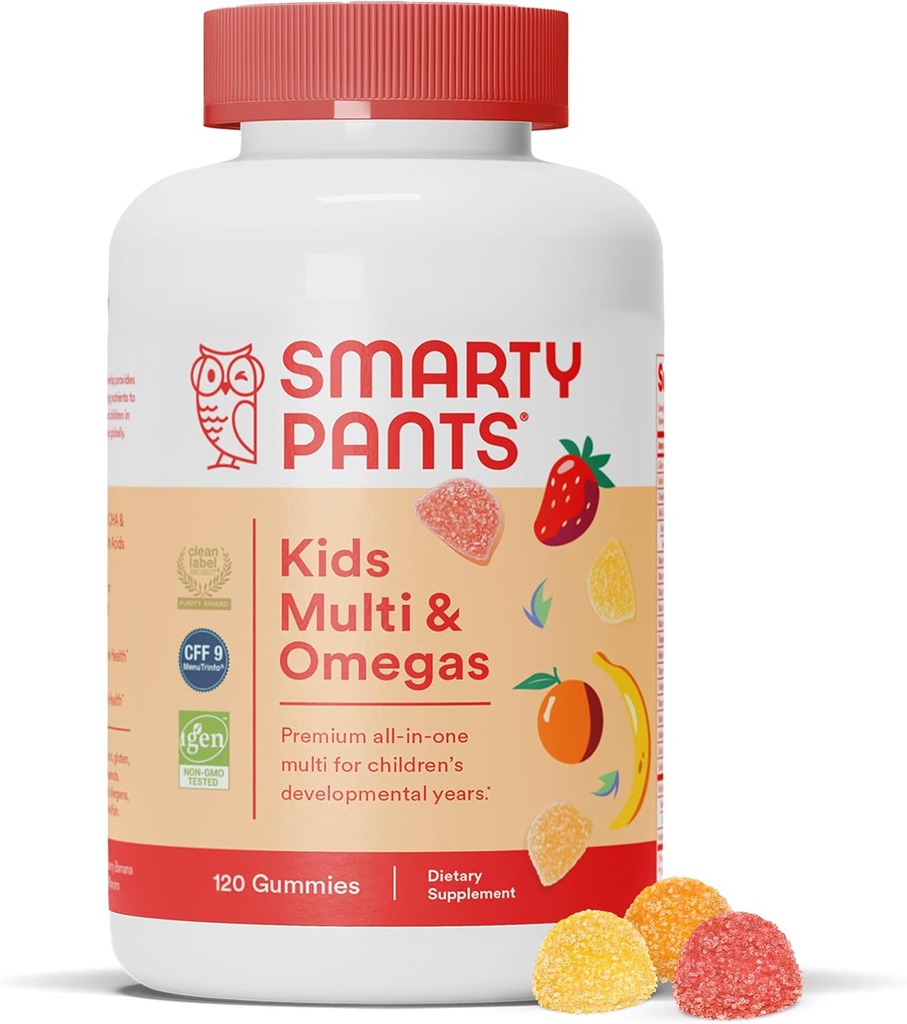 SmartyPants Kids Complete Gummy Vitamins: Multivitamin, Vitamin D3, B12 (Methylcobalamin), OCH Omega 3 DHA / EPA Fish Oil, 120 räkna