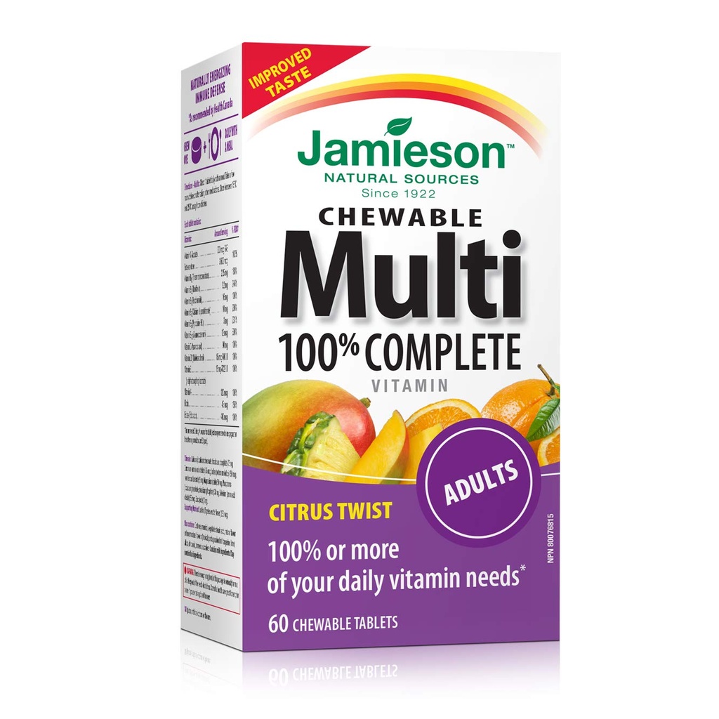 Jamieson 100% komplett Chewable Multivitamin för vuxna Citrus Twist Multi, 60 tuggbara tabletter